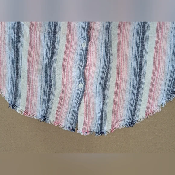 Cloth & Stone Pink White Blue Striped Sleeveless Button Down Fray Hem Dress Sz M - Picture 9 of 11